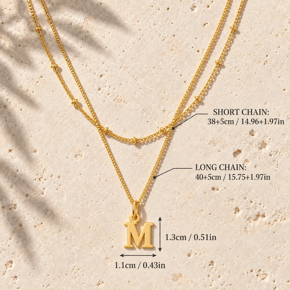 Initial-Charm Doppelschichtige Vergoldete Buchstabenkette für Damen und Herren mit Perlenkette und Box-Design für Casual-Outfits – Detail 2