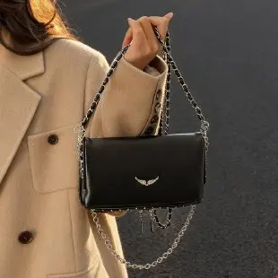 

Parisian Elegance Flap Bag with Chain Strap, Wing Design Crossbody Purse, Versatile Shoulder Bag for Women