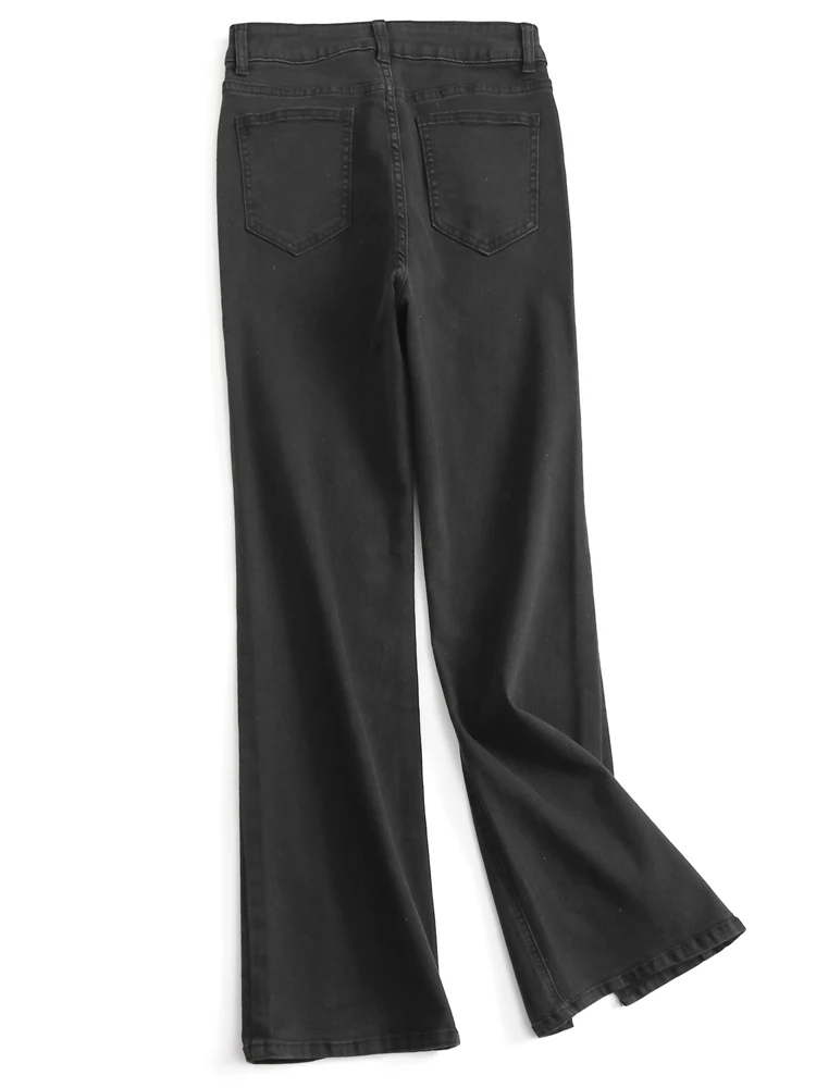 High Waist Slimming Denim Pants V159 Leg Shaping Casual Pure Color Long Micro Flared Pants for Women
