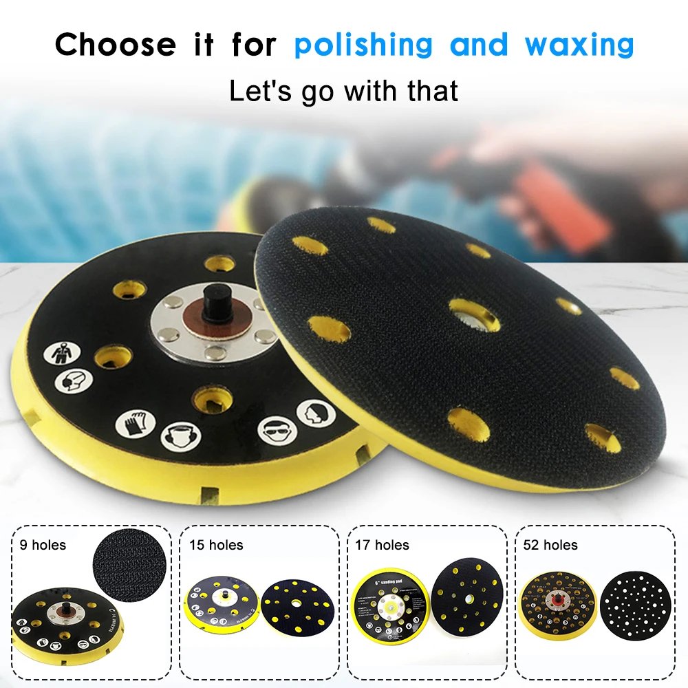 

6"150mm 9/15/17/52Holes Sander Backing Pad Hook And Loop Sanding Pads with 5/16"-24 Thread Dust Free Sanding Disc Holder