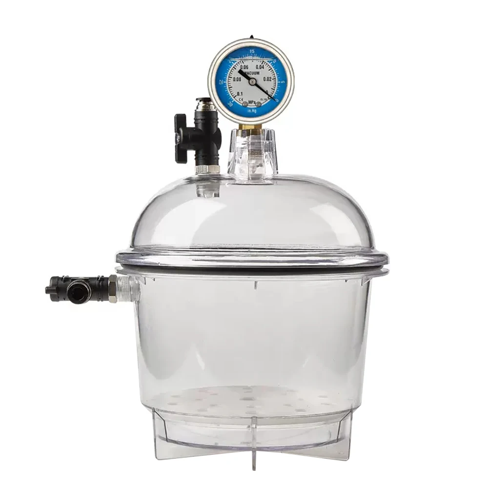 Laboratory Plastic Vacuum Dryer Transparent Vacuum Drying Vessel Polycarbonate Storage Tank Ball Valve Pressure Gauge 150MM