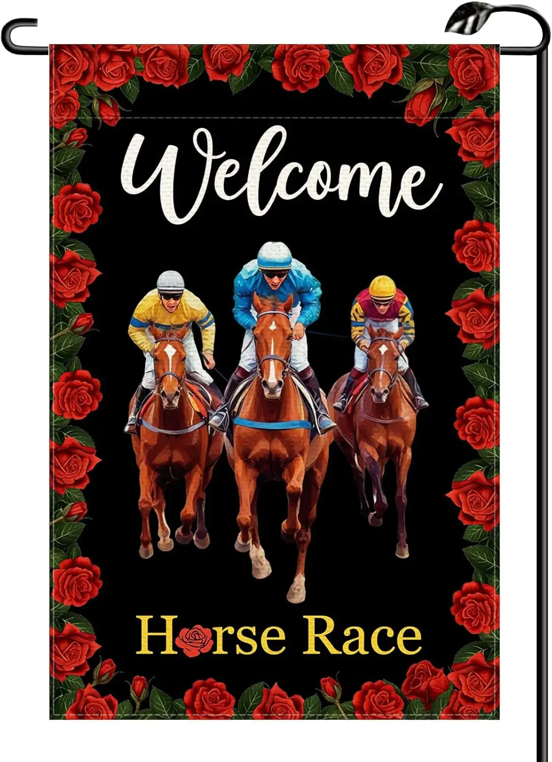 Horse Racing Run for The Roses Jockey Garden Flag 12x18 Inch Vertical Double Sided Festival Welcome Small Flags Farmhouse Ou AAS