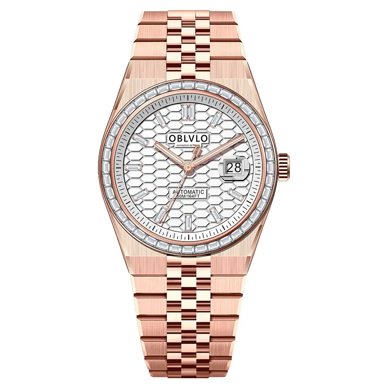 OBLVLO Men Automatic Watch Classic 40mm Mechanical Wristwatch 50m Waterproof Sapphire Mirror Luminous Miyota 8215 Crystal Bezel