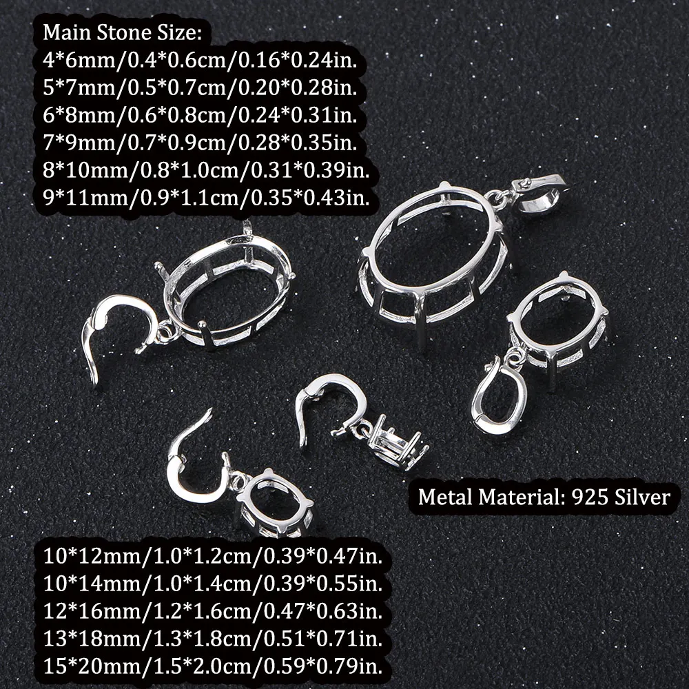 Versatile 925 Sterling Silver Pendant Mount for 4x6mm-15x20mm Stones, Minimalist Blank Setting for Handmade DIY Jewelry Crafting
