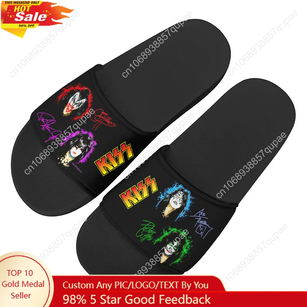 

Kiss Heavy Metal Rock Band Slippers Home Outdoor Casual Water Shoes Men Women Teenager Beach Pool Sandals Summer Slipper