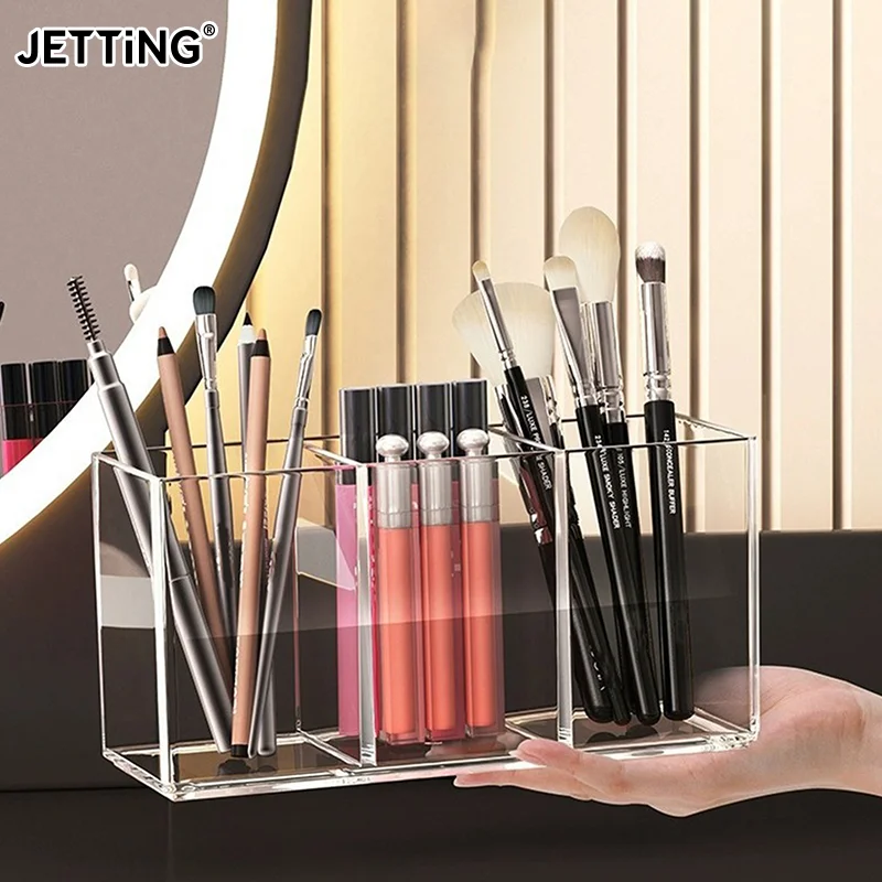 3 Grids Makeup Brush Organizer Storage Transparent Lipstick Nail Polish Display Stand Holder Desk Stationery Pen Holder