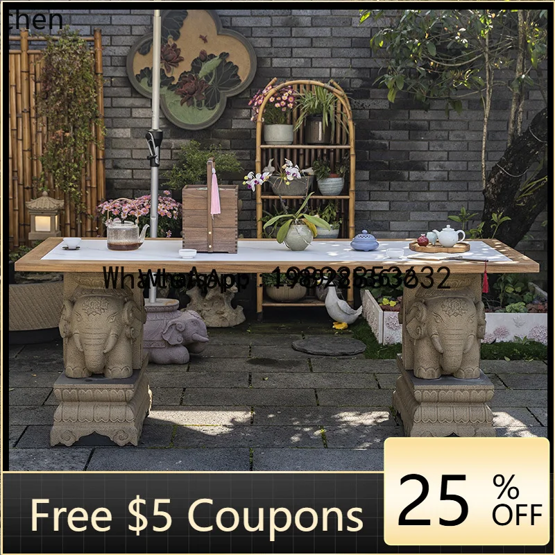 

ZZ1 Garden Villa Outdoor Courtyard Tea Table and Chair Terrace Landscaping Solid Wood Tea Table home accessories