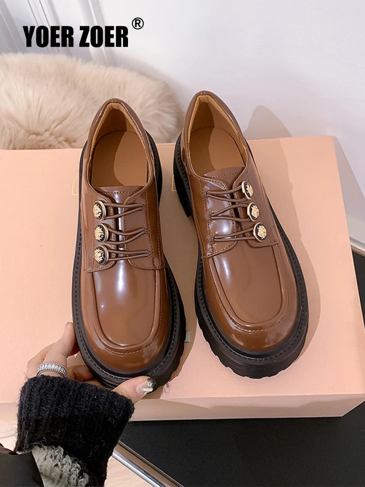 Japan Style Students Shoes Girl Lolita JK Shoes Female Genuine Leather Mid Heels Loafers Shallow Shoes  British retro Thick-sole