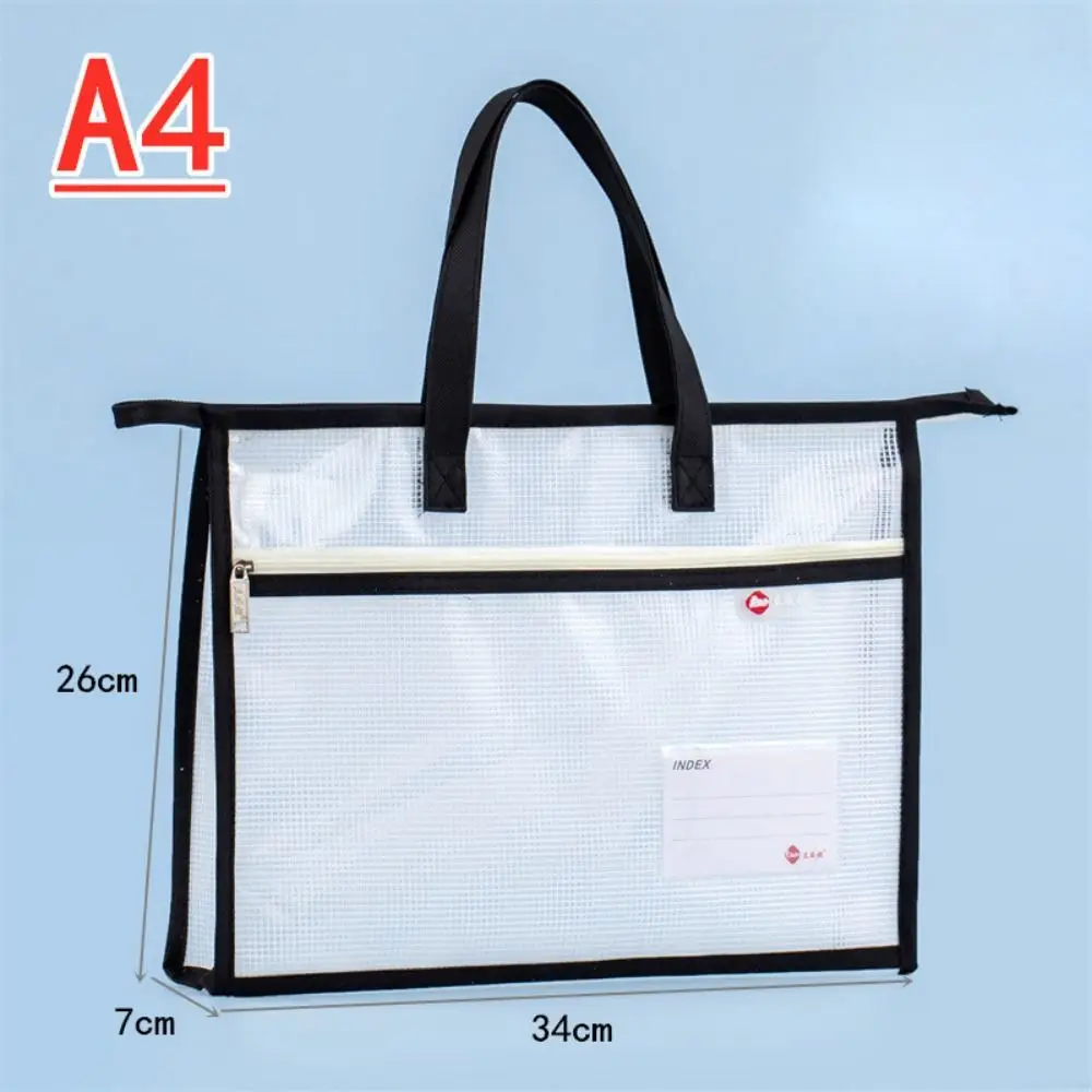 with Zipper and Handle A3 Project Bag Large Capacity Mesh PVC Mesh Art Bag Waterproof Multifunctional Storage Bag