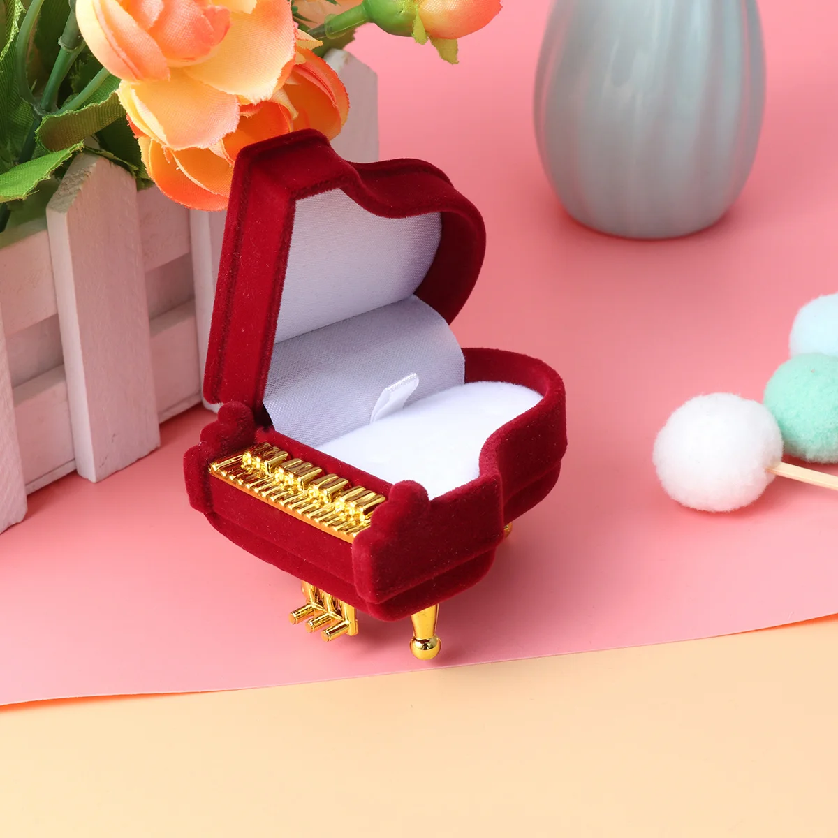 

Piano Jewelry Storage Box Smooth Exterior Stitching Detail Small Lightweight Ring Organizer Gift Case for Valentine Birthday
