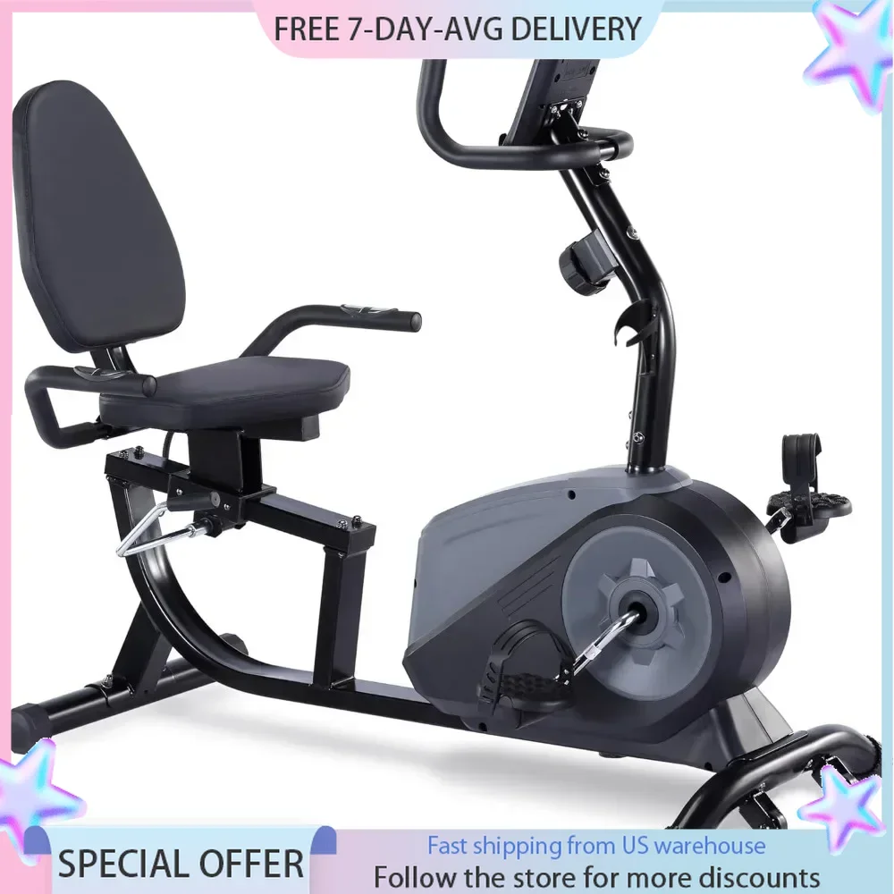 Recumbent Exercise Bike Bluetooth Connectivity, 16 Levels Magnetic Resistance and Pulse Rate Monitor, 350 LB Weight Capacity