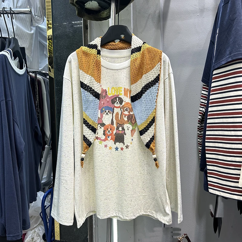 

Свободная удлиненная футболка с уникальным принтом собаки, оверсайз, средней длины, в стиле lazy, модный омолаживающий женский топ