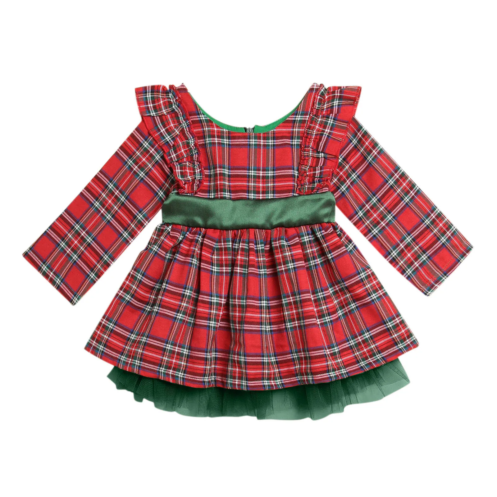 Christmas Toddler Girls Dress Kids Long Sleeve Lace Plaid Prints Bowknot Princess Dress Xmas Party Costume Elegant Tutu Dress