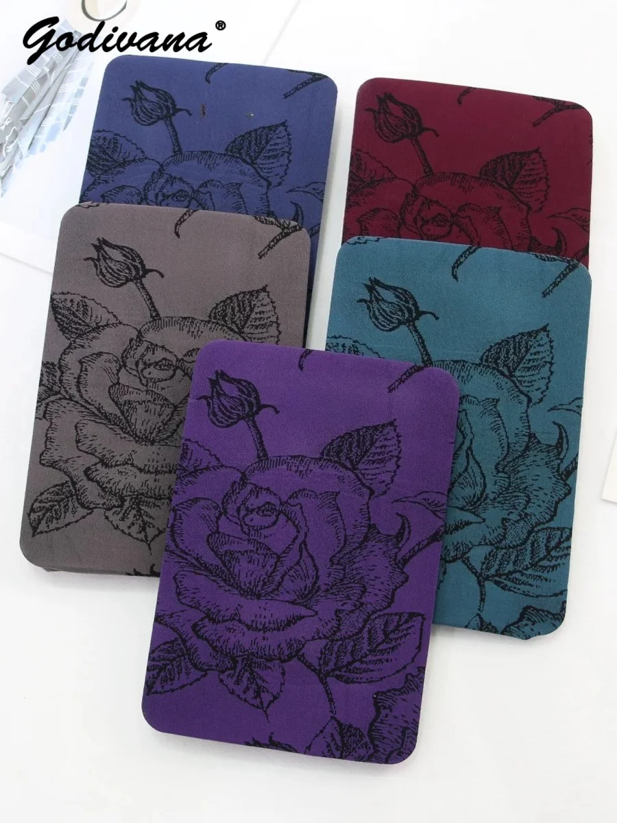 Japanese Style Retro Ink Wash Peony Pattern Jacquard Pantyhose Women's Spring/autumn Slimming Leg Shaping Tights Cotton Socks