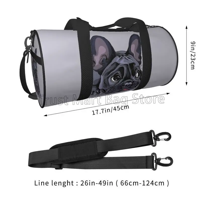 Cartoon French Bulldog Travel Duffel Bag, impermeável, sacola esportiva, Gym Bag, Weekender Overnight Bags, dobrável Carry on sacos de bagagem