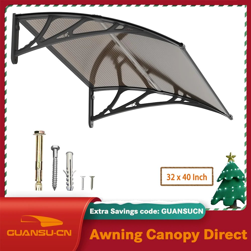 

GUANSU-CN Window Awning Canopy Door Exterior Patio Deck Porch Protection UPF 50+ Polycarbonate Eaves Sun Shutter