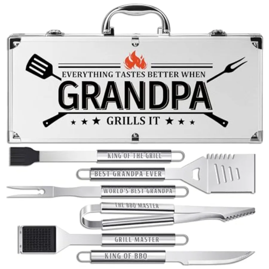 

Подарки на День отца от внуков: Набор прочных аксессуаров для гриля из толстой нержавеющей стали для барбекю на заднем дворе.