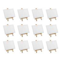 12/24Pcs Mini Canvas Board and Mini Wood Easel Set Art Artist Stationery Kids Gift Supplies for Home School DIY Drawing Painting