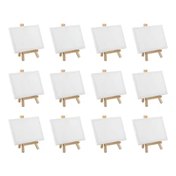 12/24Pcs Mini Canvas Board and Mini Wood Easel Set Art Artist Stationery Kids Gift Supplies for Home School DIY Drawing Painting
