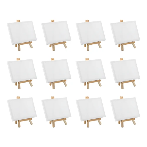 Imagen 1 del producto Mini tablero de lienzo y Mini caballete de madera, papelería artística, suministros de regalo para niños, escuela en casa, pintura de dibujo artesanal, 12/24 Uds.