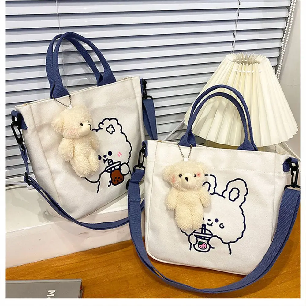 Korean Students Canvas Bag Female Shoulder Diagonal Package Bear Cute Handbag