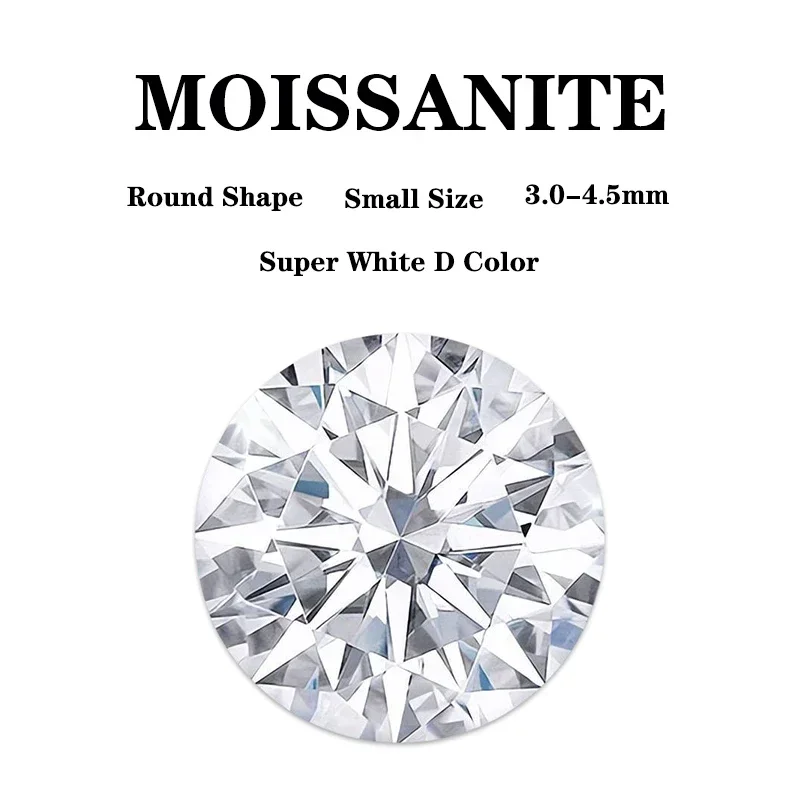 

Moissanite Stone Round Cut Super White D Color VVS1 Small Size DIY Charms Ring Necklace Earrings Main with Materials