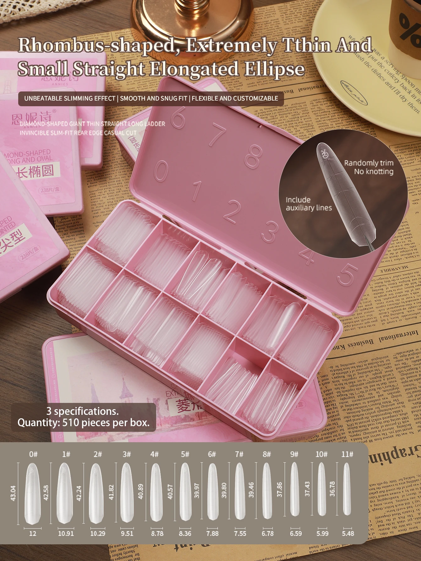 510/238 Pc Long Straight Soft Gel Nail Tips,Oval Full Cover 12 Sizes Acrylic Nails  Press On Nail Extensions And Nail Tips DIY
