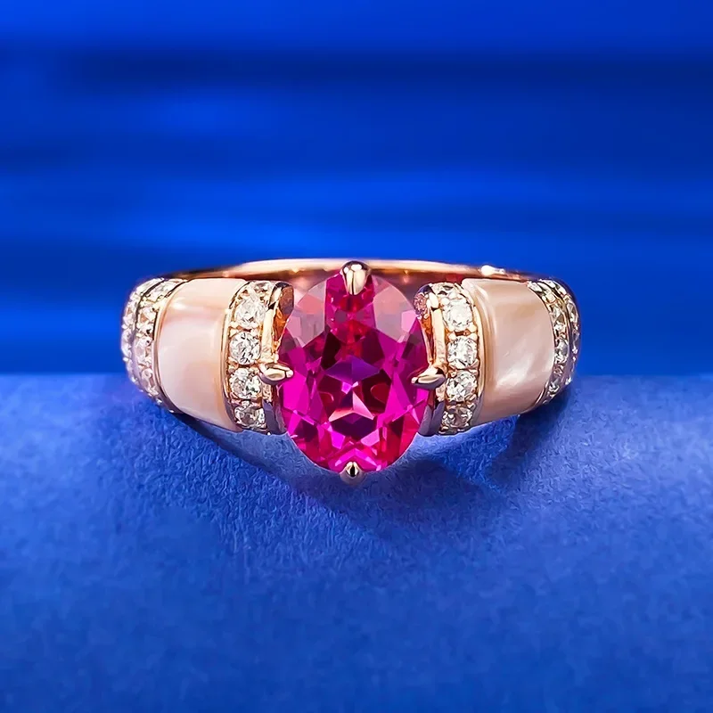 New Natural Pink Shell Rupee Red Diamond Ring with European and American Style Premium 925 Sterling Silver Goddess Ladies