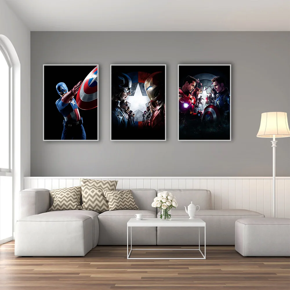 الأبطال الخارقين للجدران من MINISO-Marvel قماش جدارية ، المنتقمون كابتن أمريكا ، ملصقات فنية زخرفية لغرفة المعيشة وغرفة النوم ، مطبوعات عالية الدقة #3