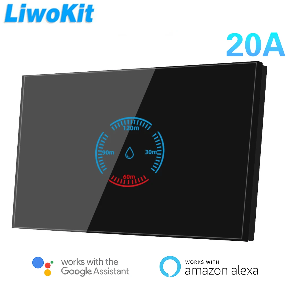 

Умный сенсорный выключатель LiwoKit Tuya Wifi для водонагревателя/бойлера, 4400 Вт, 20 А, управление через приложение Smart Life, совместим с Alexa и Google Home