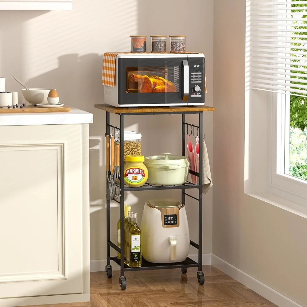 

Rolling Kitchen Microwave Cart, 3 Tier Microwave Table Stand with Adjustable Shelf, Kitchen Storage Rack on Wheels