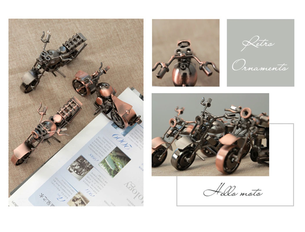 Handmade Small Bronze and Silver Motorcycle Model, Motorbike Prop, Retro Motor Figurine, Iron Boy Gift, Kid Toy, Hm Office Decor