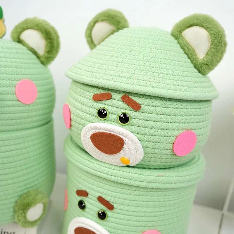 Avocado Green Cotton Rope Storage Basket Cute Cartoon Stationery Toys Snacks Woven Cosmetics Storage Box