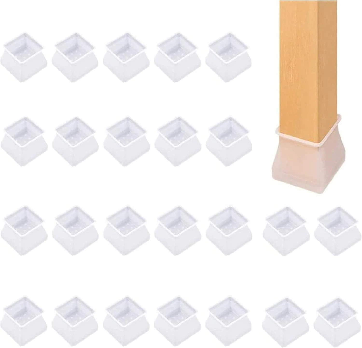 16/24Pcs Soft Silicone Chair Leg Caps Floor Protector Square Foot Furniture Feet Covers for Scratches Noise Long Lasting Damage
