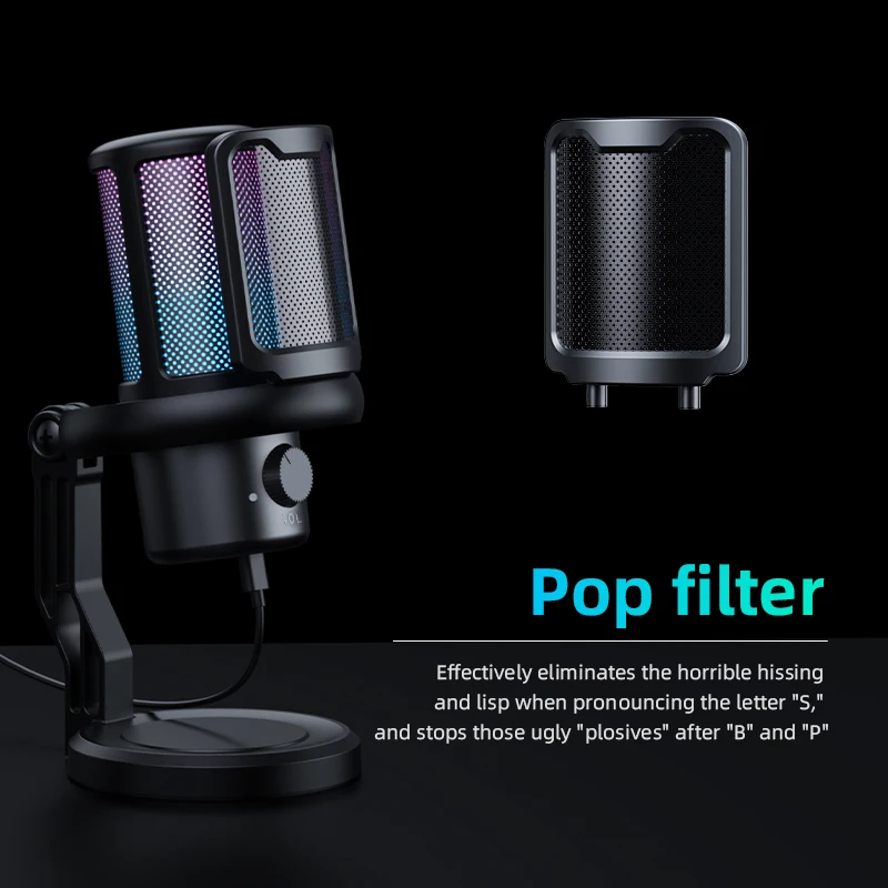 

Gaming Microphone USB condenser microphone for PC gaming PS4/PS5/Mac/mobile phones with cool RGB lighting for recording Mic