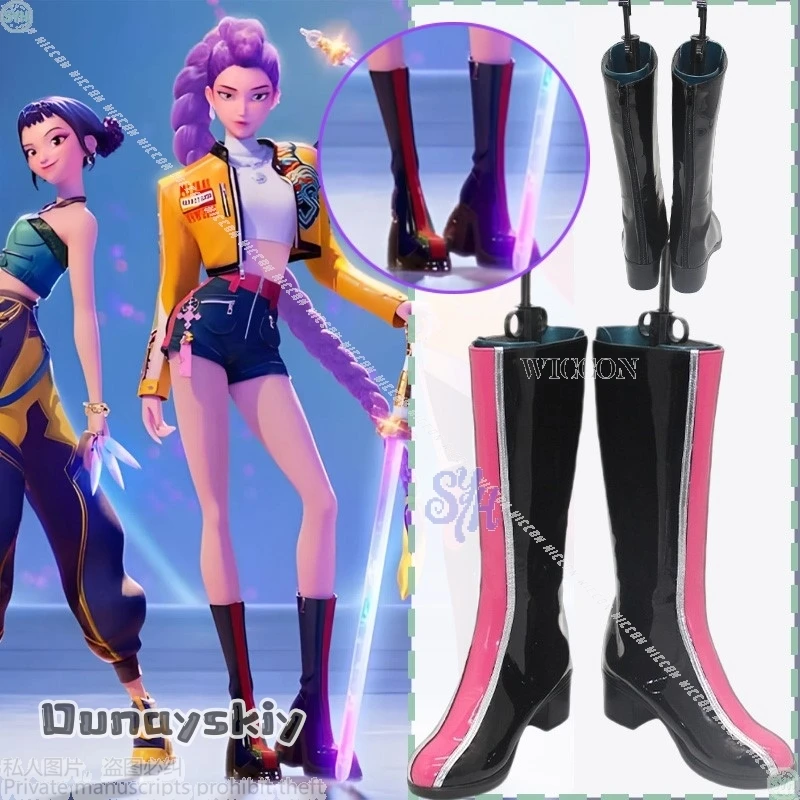 

Anime Kpop Demon Cosplay Rumi Huntrix Costume Shoes Sexy Queen Boots Y2K Punk Leather Chunky Heel High Tube Long Boots SUIT
