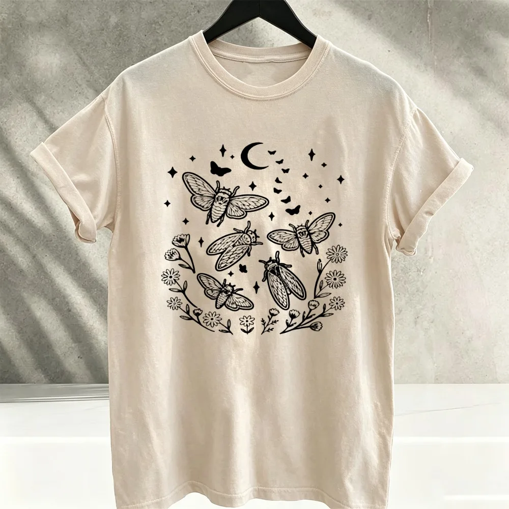 Mystical Insect Moth T-Shirt Cottagecore Botanical Moon Tee Dark Academia Nature Lover Gift Goblincore Beige Top Women Shirt