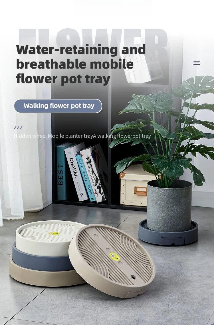 For High Load-bearing and Breathable Bottom Support Mobile Circular Flowerpot Plastic Tray Base with Wheels for Water Storage