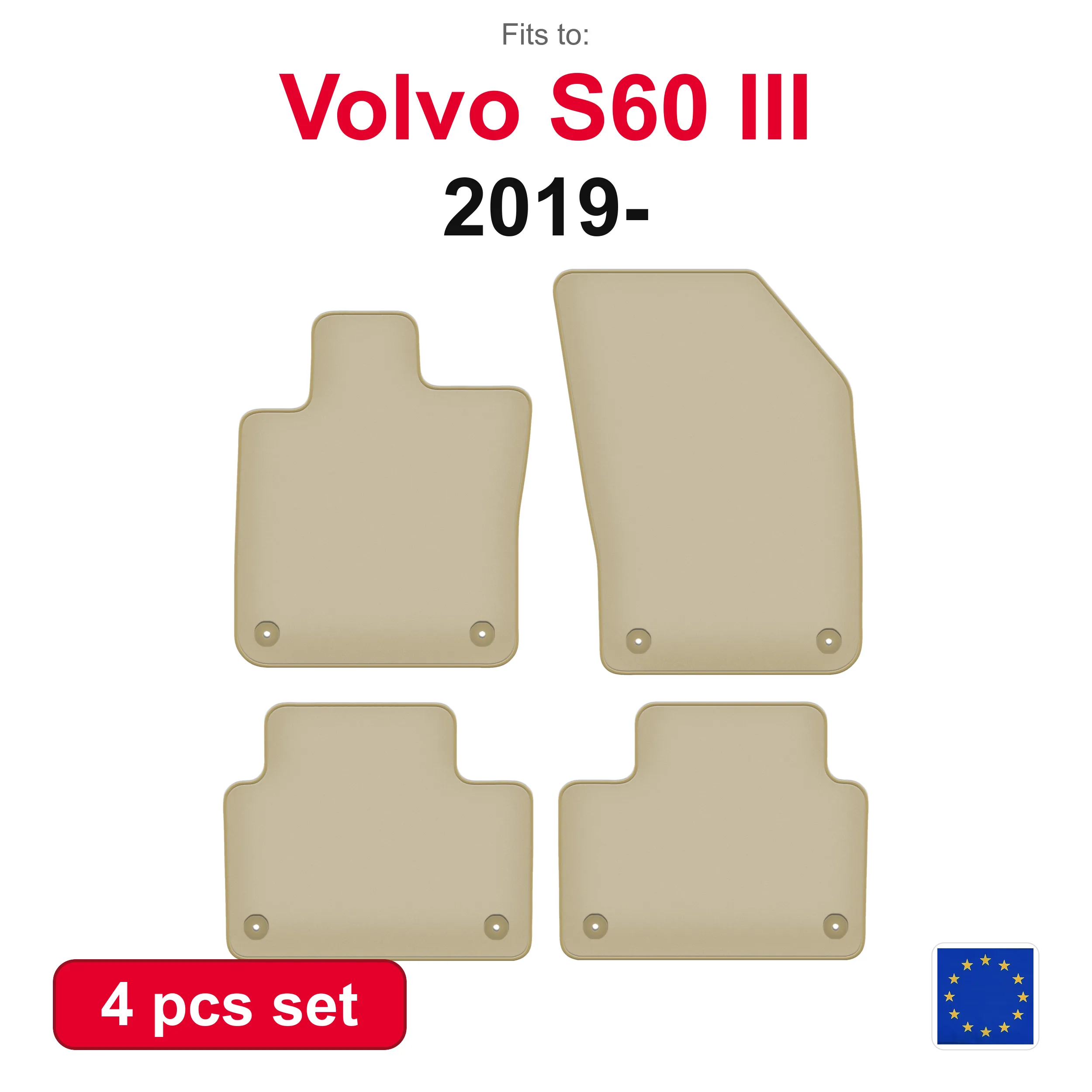 PREMIUM-Autovelourmatten für Volvo S60 III Limousine (2019-) – beige, passgenau (4 Stück), passgenaues Autofußmatten-Set