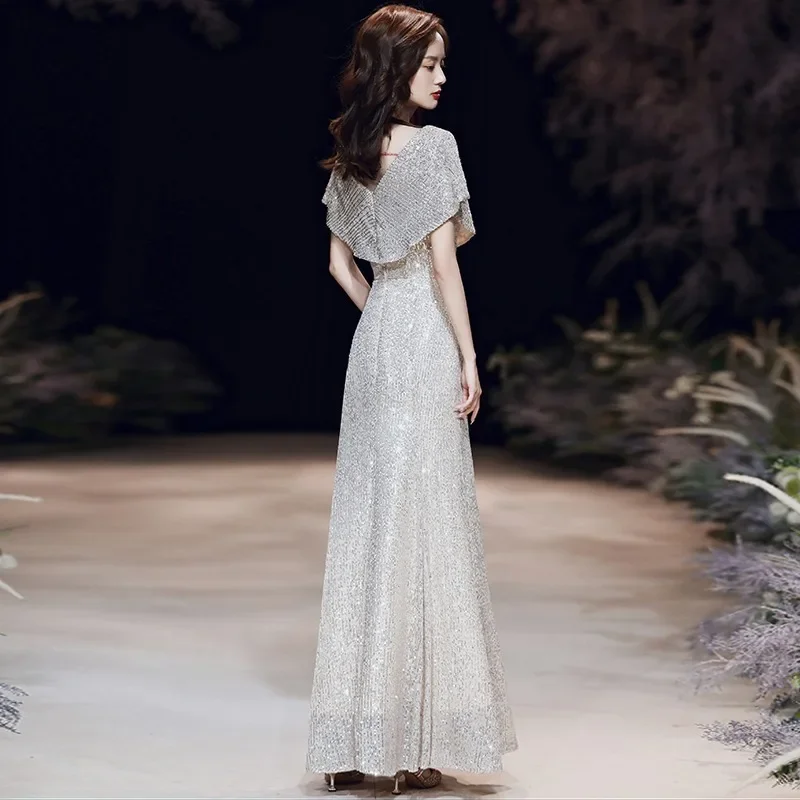 فستان سهرة أنيق مزين بالترتر للنساء ذو إحساس راقي وخفيف الوزن وفاخر وحفلات جمهور صغيرة #4