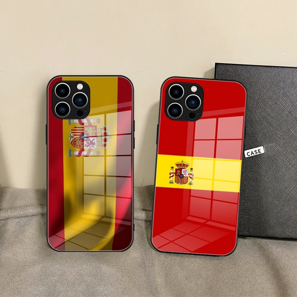 

spanish flag Phone Case Glass phone case For IPhone 16 Promax 15 Pro 14 plus 13 Pro 12 mini 11 Samsung S24 S23 Black Covers