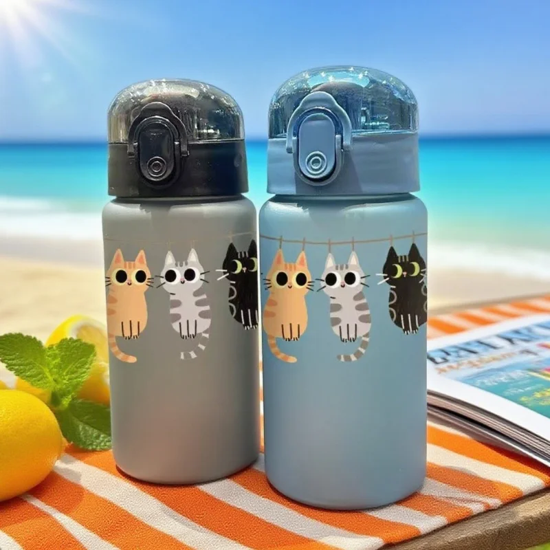 3D Printed 550ML Cute Cat Print Water Bottle Straw Cup Plastic Cup For Kids Outdoor School Travel Drinking Water Bottle