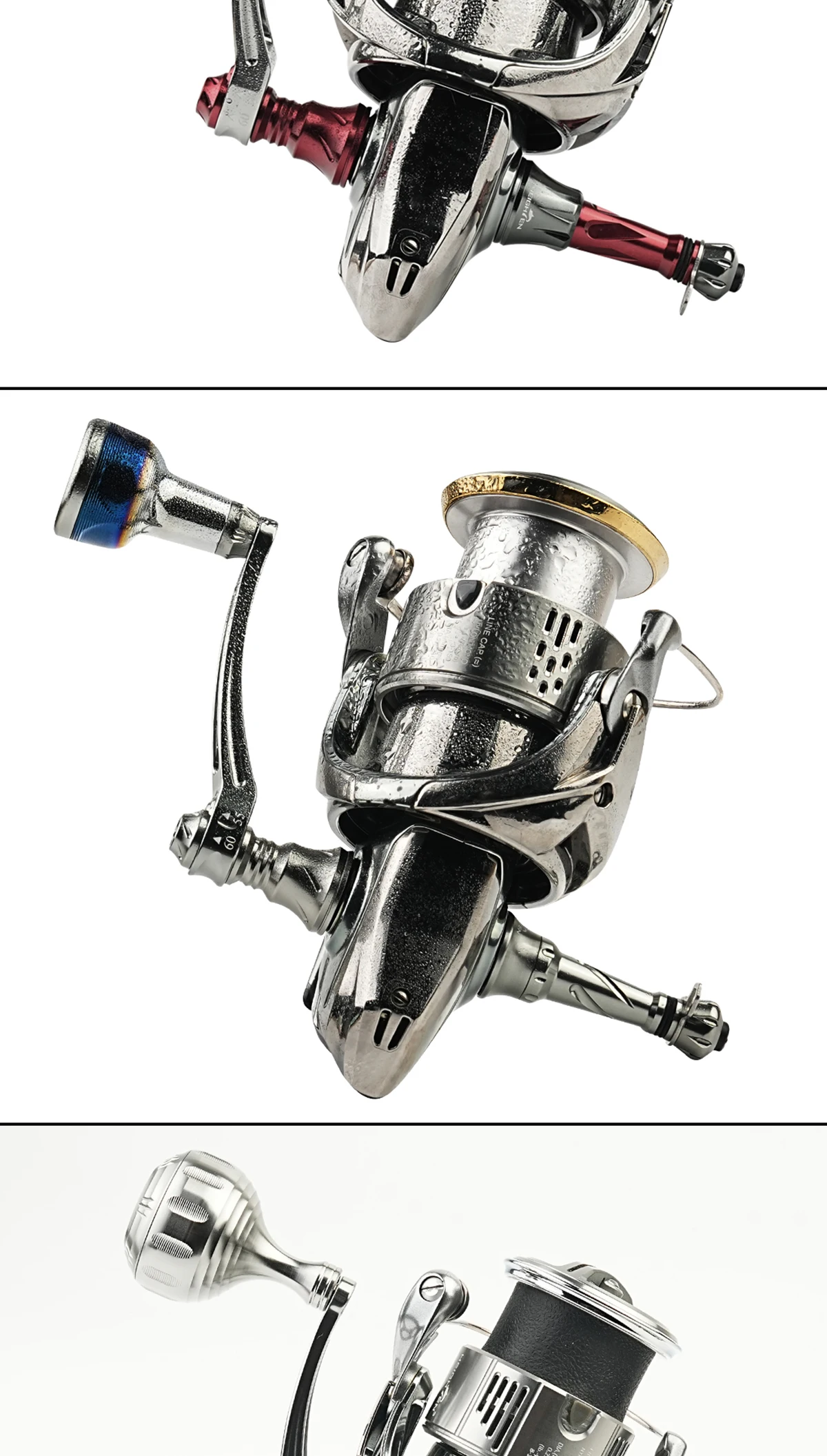 HEIGHTEN Spinnrolle mit Einzelgriff 55mm Austauschbar auf 60mm mit Knopf – Ersatzteile für Spinnrollen zum Bassangeln – Detail 17