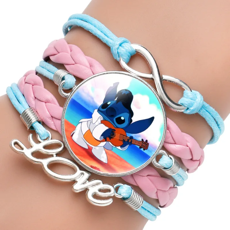 Disney Anime Figure Lilo & Stitch Bracelet Cartoon Pendant Stitch Model Glass Wristband Girls Accessories Gift Kid Christmas Toy