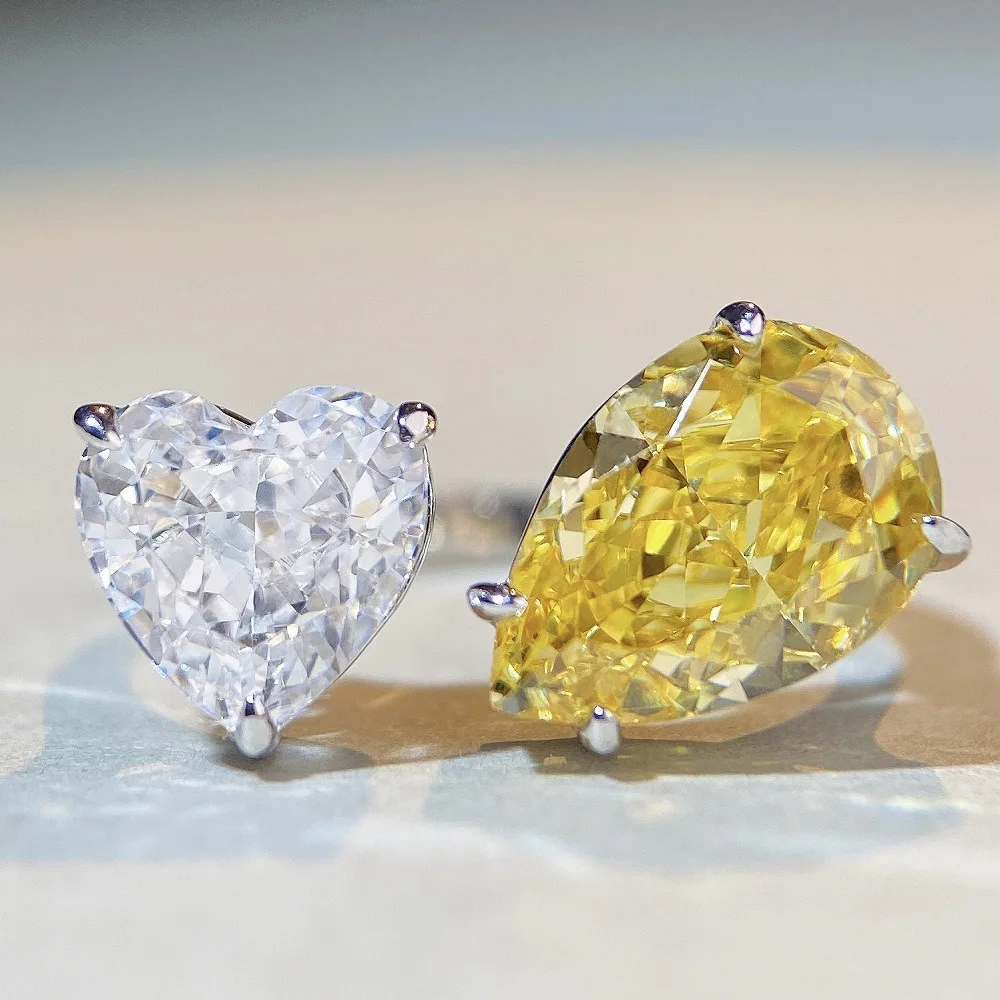 

PT950 Platinum Heart-shaped Ring with Adjustable Ice Flower Cut Design for Women
