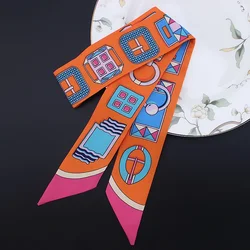 Women Fashion Ribbon Silk Scarf Beautiful Solid Design Girls Neckerchief Hair Band Bag Handle Wraps Small Neck Scarves