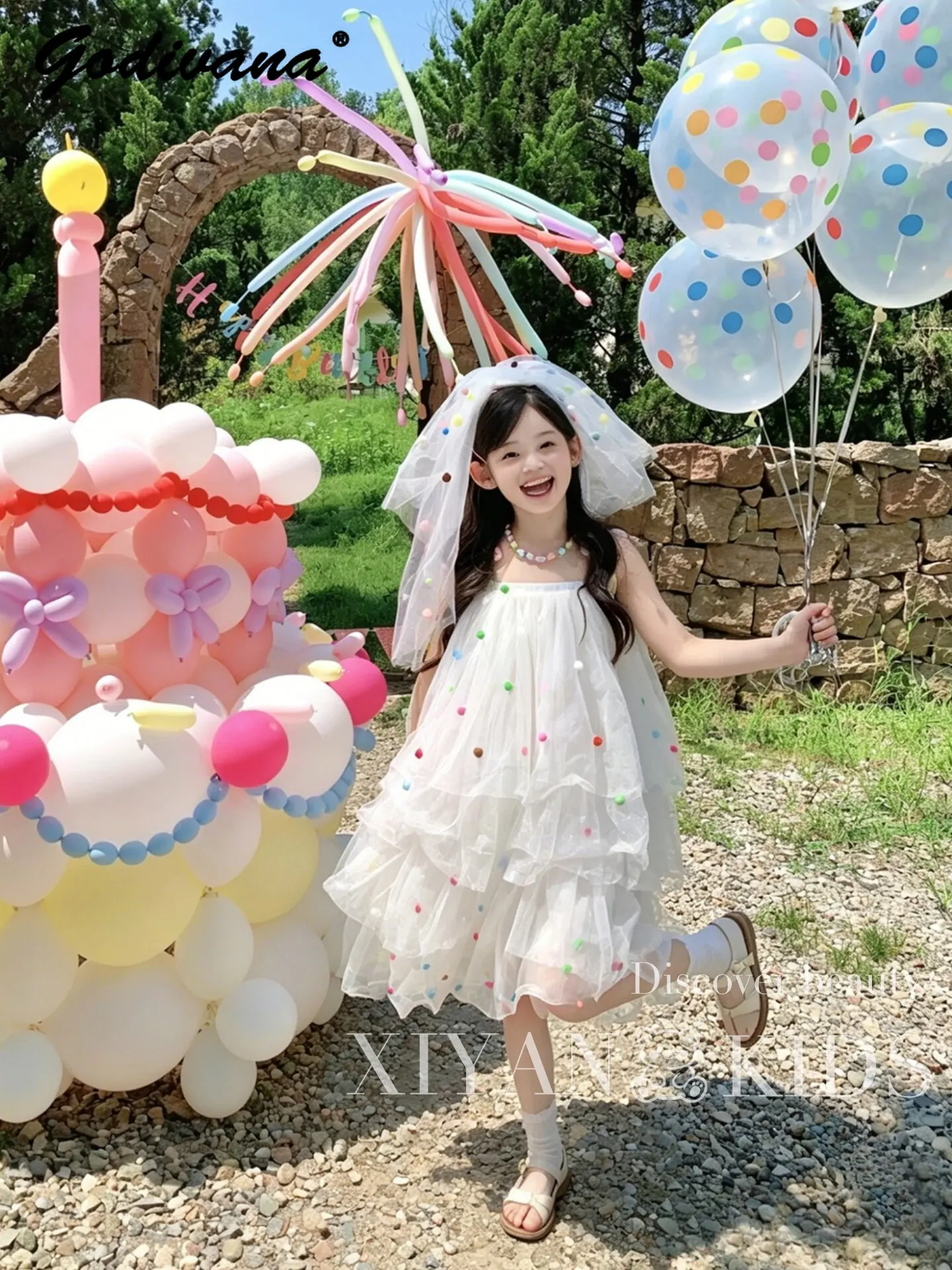 Sweet Girls Fashion New Summer Princess Dress Kids High Quality Sleeveless Tulle Loose Fit Breathable Birthday Party Cake Dress