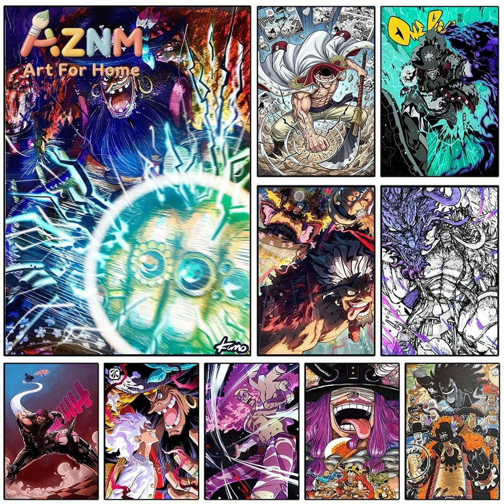 One Piece Blackbeard Pirates Big Mom Whitebeard Kaido Villain Anime Collage Canvas Wall Art Unframed Single Canvas Print Wall