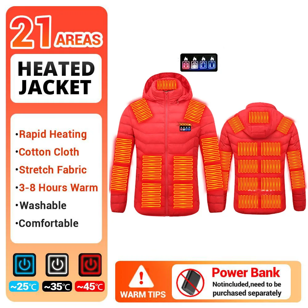 21 Areas Heating Jacket Winter Warm Heated Jacket Ski Sports Heating Cotton Jacket Moto Men Multi Color