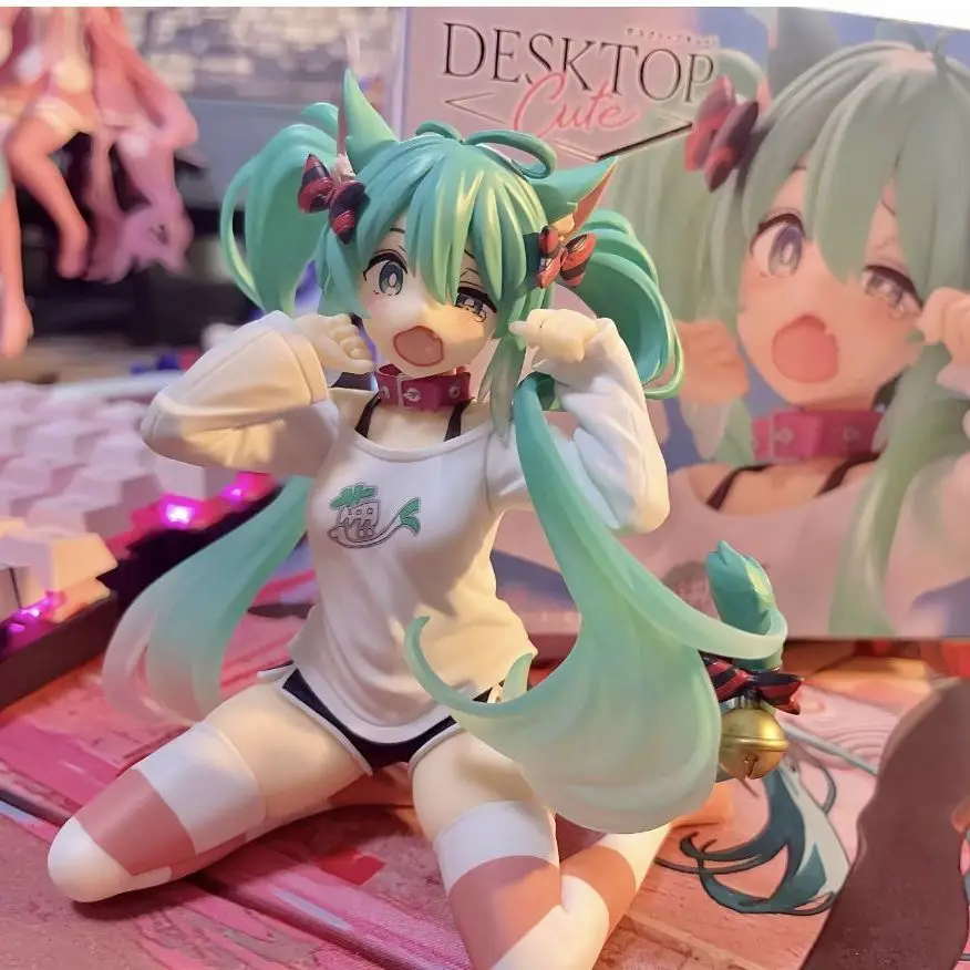 

Новая коллекционная фигурка Хацунэ Мику в пижаме с кошачьими ушками, аниме-девушка, модель, статуэтка, мультяшное украшение для рабочего стола, игрушка